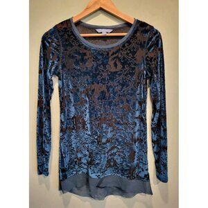 Aqua Black Burnout Velvet Long Sleeve Top Fairy Grunge Whimsigoth XS